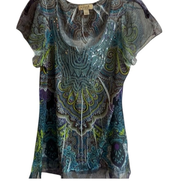One World Sheer Romantic Embellished Blouse    size Small ~  LIKE NEW - Picture 2 of 6